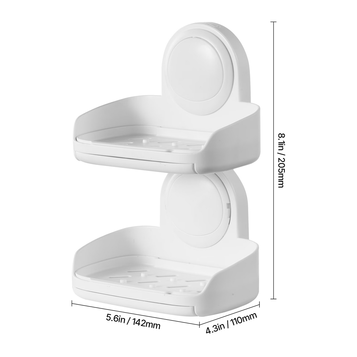 2-Tier Suction Cup Soap Dish Holder with Drain Trays, Wall-Mounted Shower Soap Organizer, White