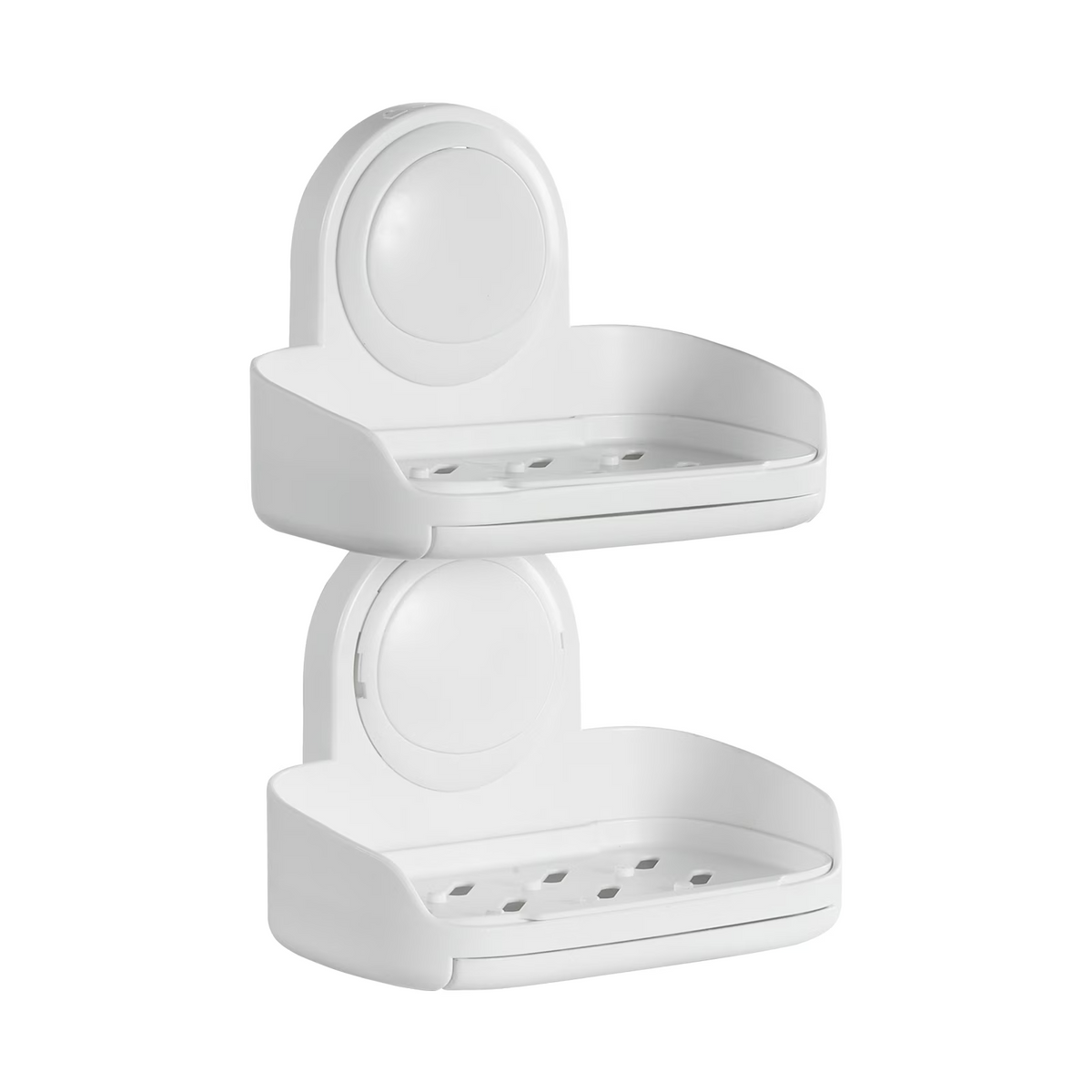 2-Tier Suction Cup Soap Dish Holder with Drain Trays, Wall-Mounted Shower Soap Organizer, White