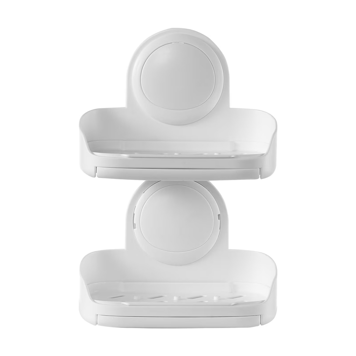 2-Tier Suction Cup Soap Dish Holder with Drain Trays, Wall-Mounted Shower Soap Organizer, White