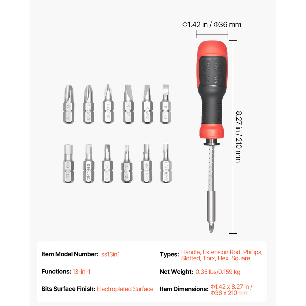 AEELLEEA-13 Piece Screwdriver Set Magnetic Handle Torx Phillips Hand Tools With Adjustable Extension Rod