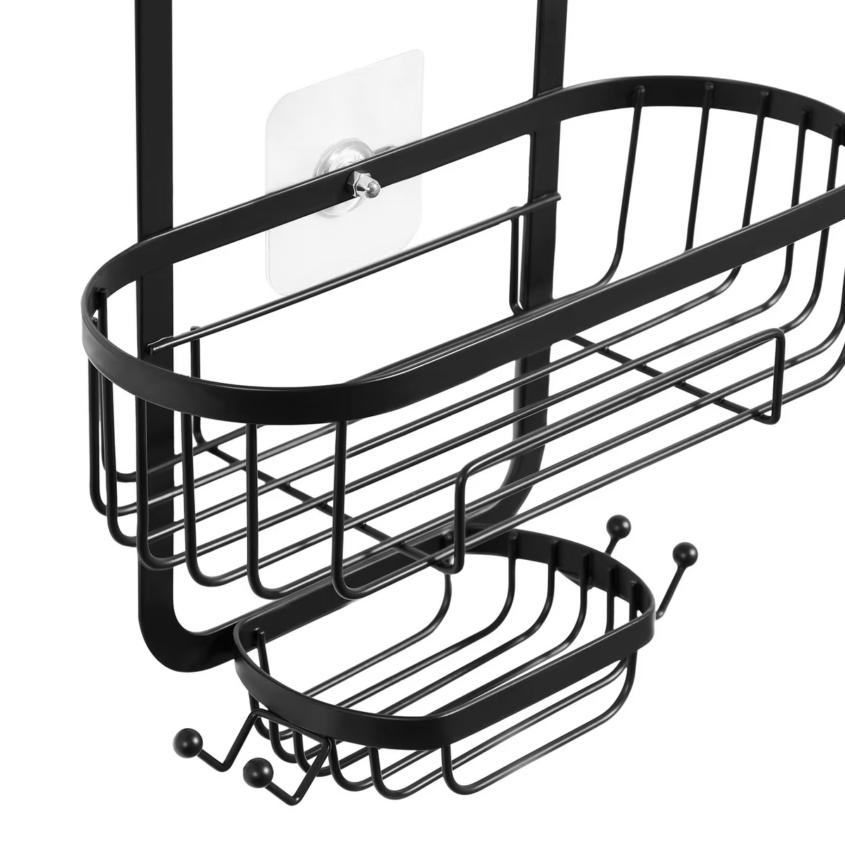 3-Tier Hanging Shower Caddy with Hooks & Soap Dish, Metal Bathroom Organizer, Self-Adhesive Wall Mount, Black