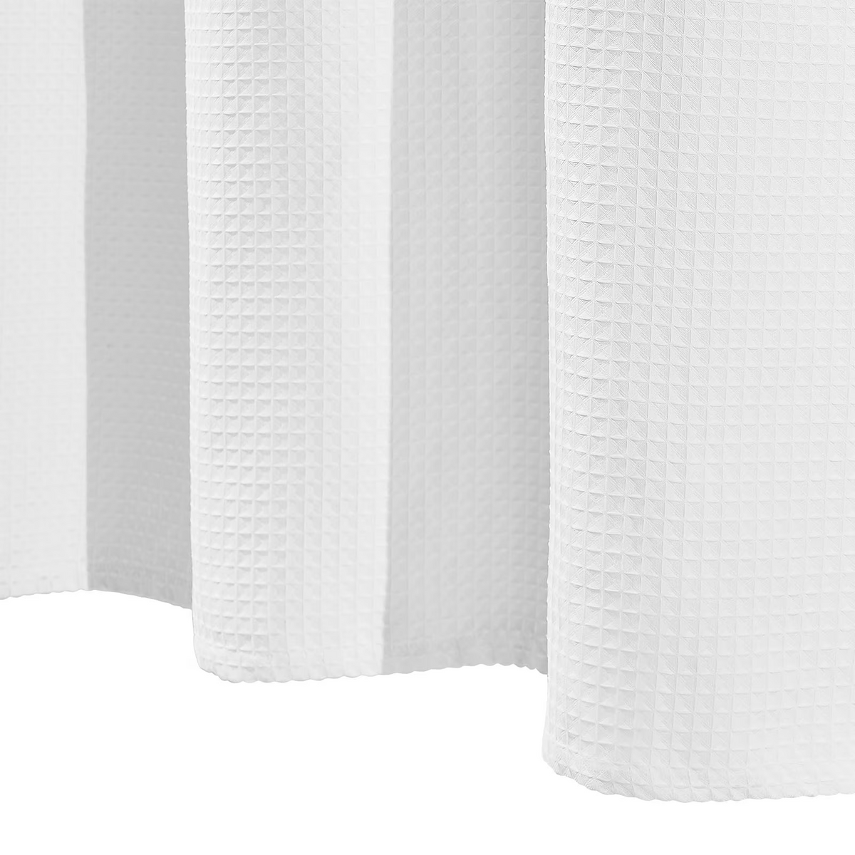 White Fabric Shower Curtain, 240 GSM Weighted Waffle Shower Curtains, Polyester Curtain with Rust-Resistant Hooks, , for Bathroom Showers