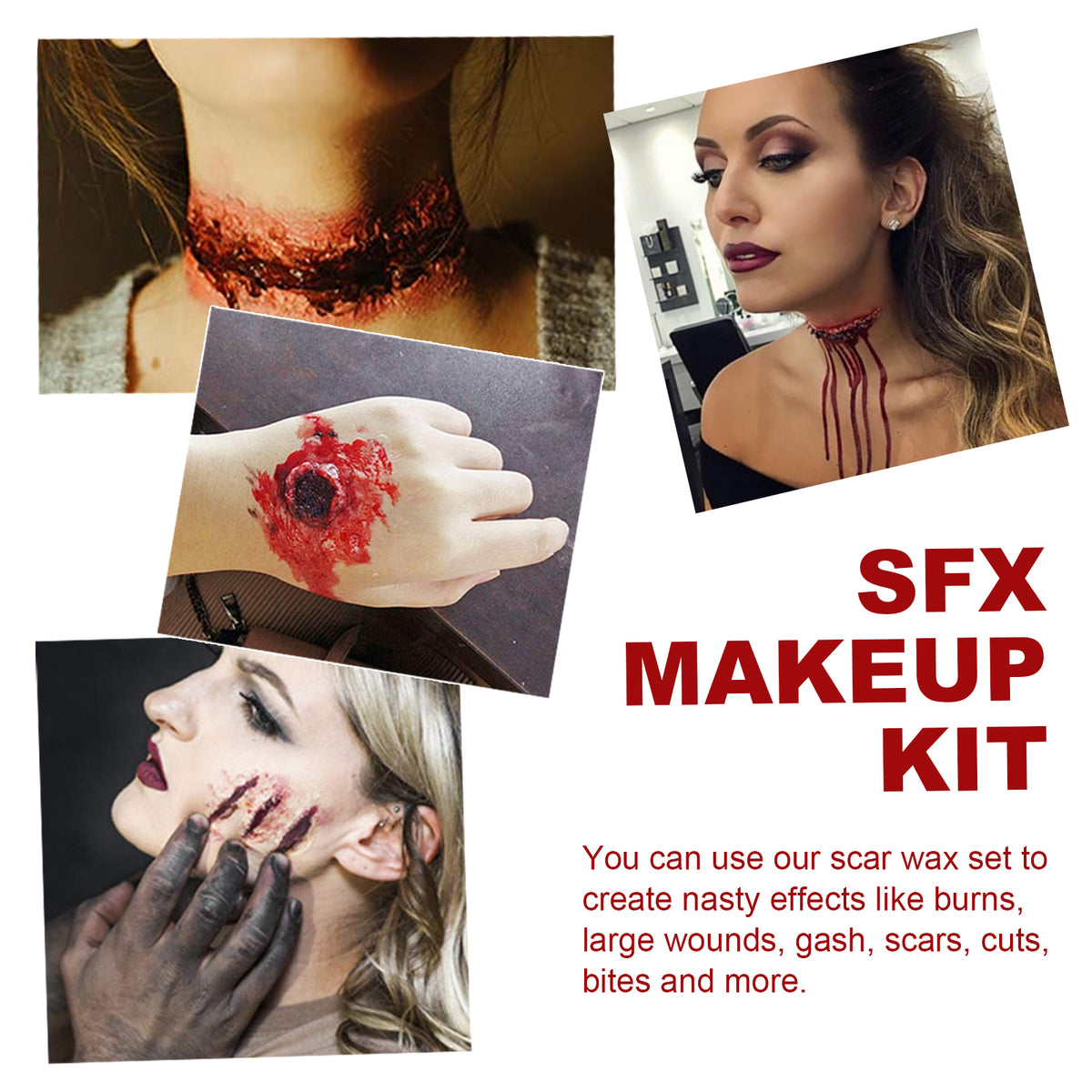 Halloween Skin Wax & Fake Blood Makeup Kit, Scar Makeup Props for Horror Look, Party Cosplay Makeup Set