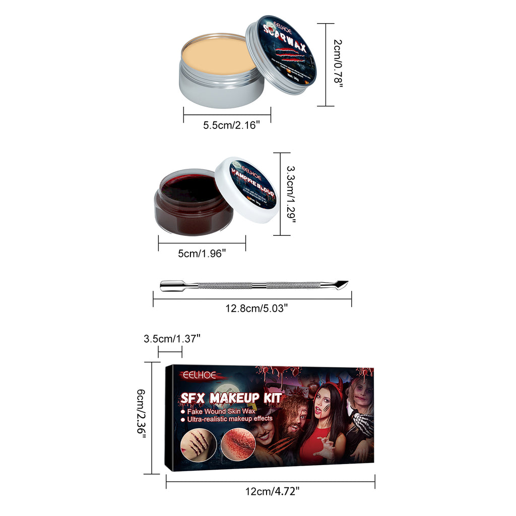 Halloween Skin Wax & Fake Blood Makeup Kit, Scar Makeup Props for Horror Look, Party Cosplay Makeup Set