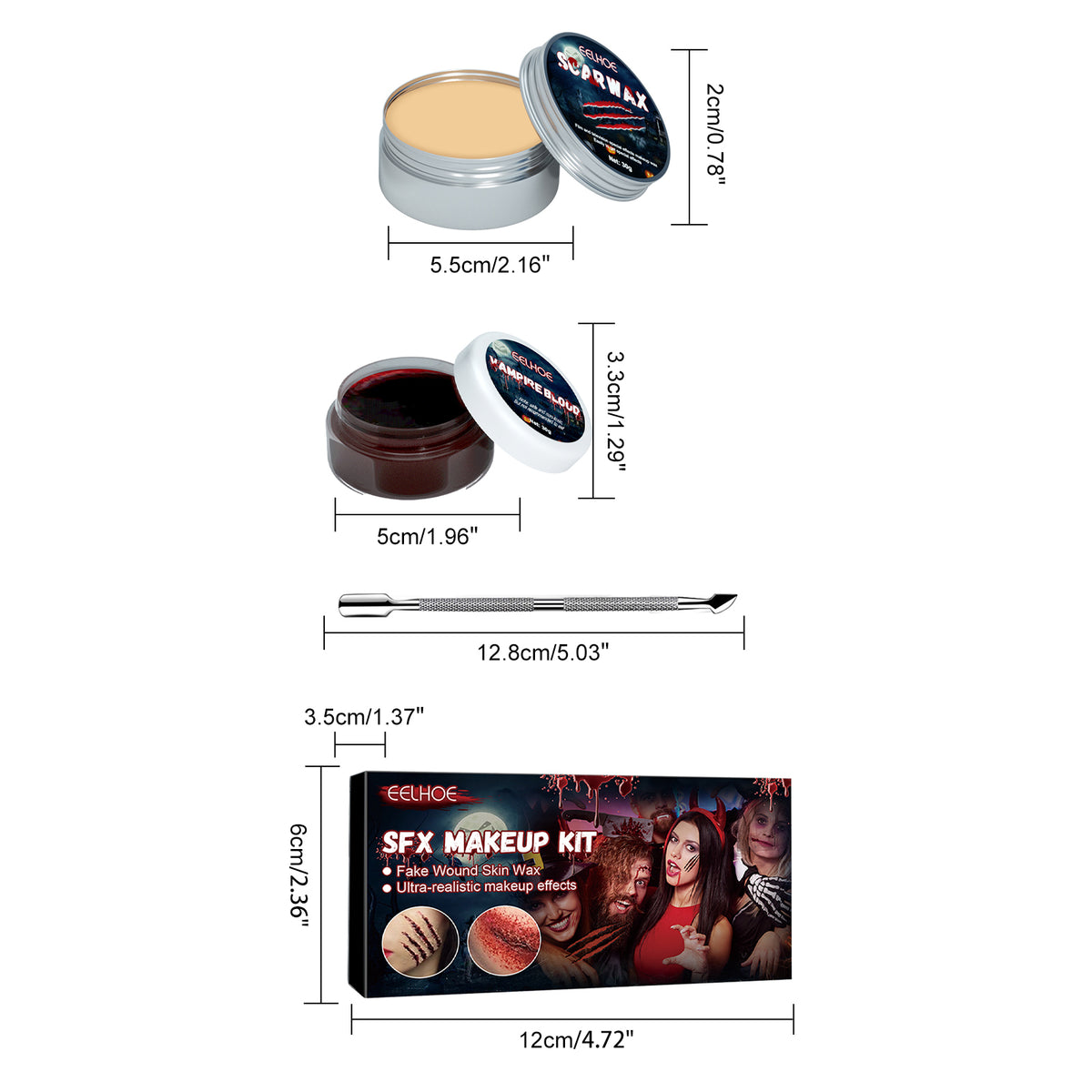 Halloween Skin Wax & Fake Blood Makeup Kit, Scar Makeup Props for Horror Look, Party Cosplay Makeup Set