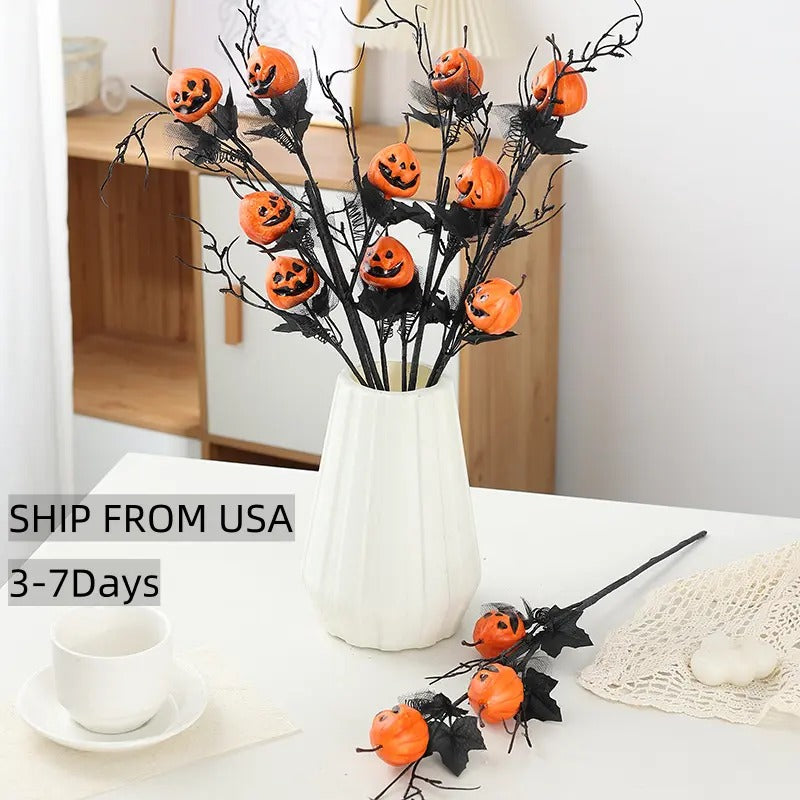 6-Piece Artificial Fall Pumpkin and Maple Leaf Decor Set, Mini Halloween Pumpkin Ornaments for Table Centerpieces, Vase Arrangements and Seasonal Home Decor