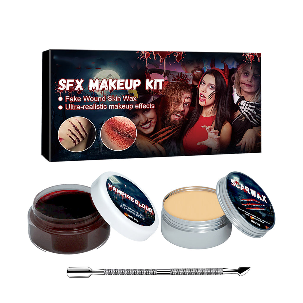 Halloween Skin Wax & Fake Blood Makeup Kit, Scar Makeup Props for Horror Look, Party Cosplay Makeup Set