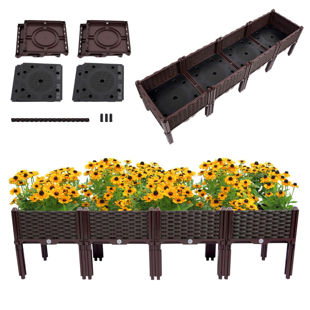 Set of 4 Raised Garden Bed with Legs Outdoor, Planter Raised Beds Kits with Drain Holes, Fruit Flowers Vegetables Standing Box for Patio Deck Porch Backyard