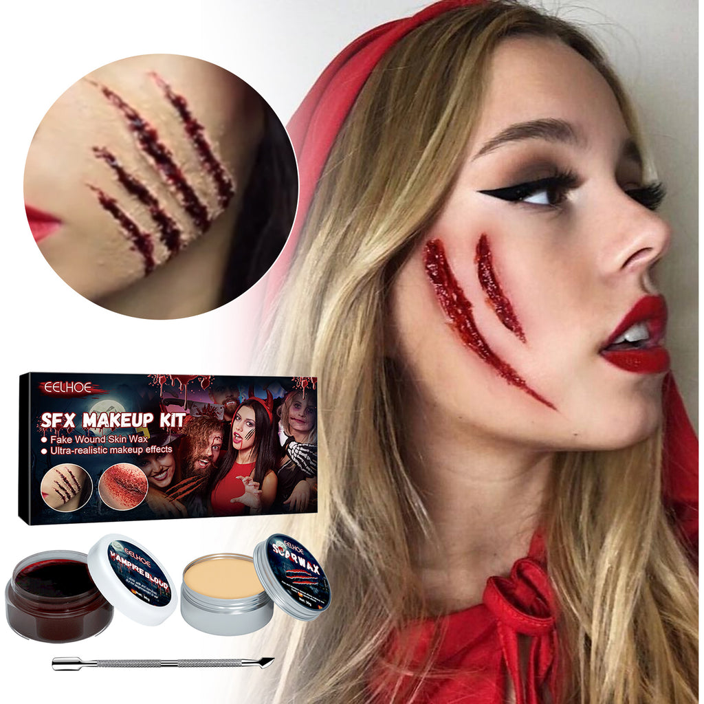 Halloween Skin Wax & Fake Blood Makeup Kit, Scar Makeup Props for Horror Look, Party Cosplay Makeup Set