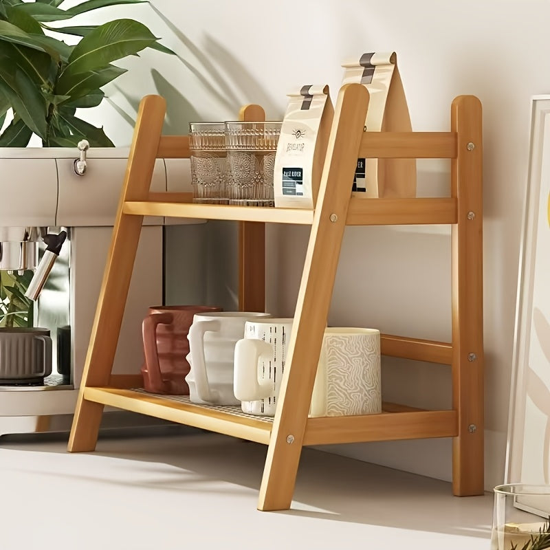 Small 2-Tier Bamboo Countertop Shelf, Compact Spice Rack & Organizer, 10.63 x 7.28 x 11.02 Inches, for Kitchen, Desk or Home Use