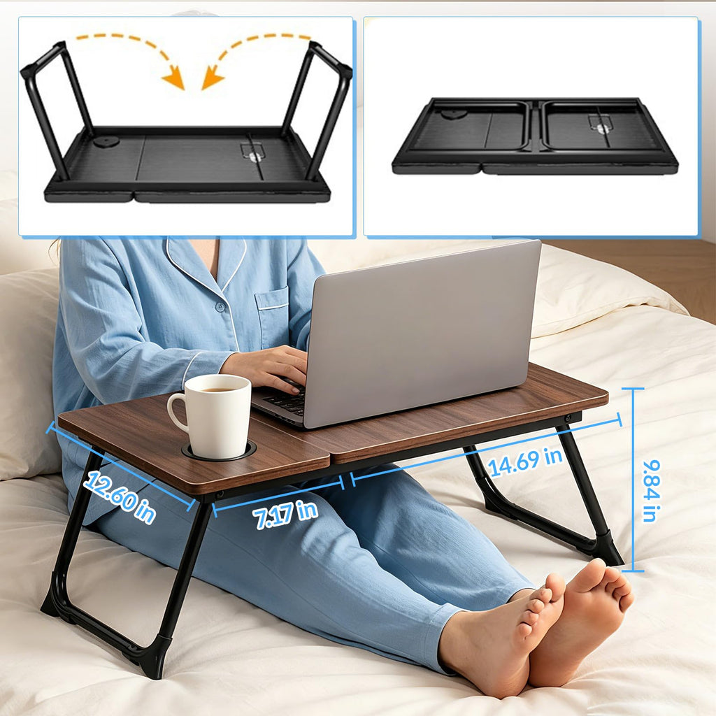 AEELLEEA Laptop Desk for Bed & Couch with Cup Holder, Foldable Lap Desk for Working, Breakfast Tray & Movie Watching, Portable Bed Table for Home Office & Sofa Use
