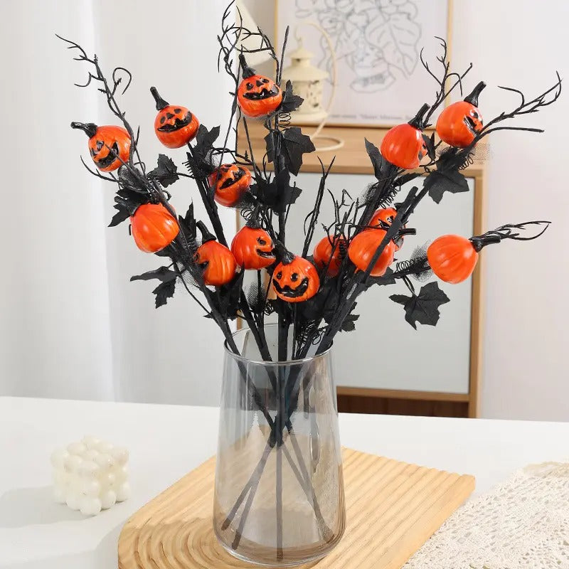 6-Piece Artificial Fall Pumpkin and Maple Leaf Decor Set, Mini Halloween Pumpkin Ornaments for Table Centerpieces, Vase Arrangements and Seasonal Home Decor
