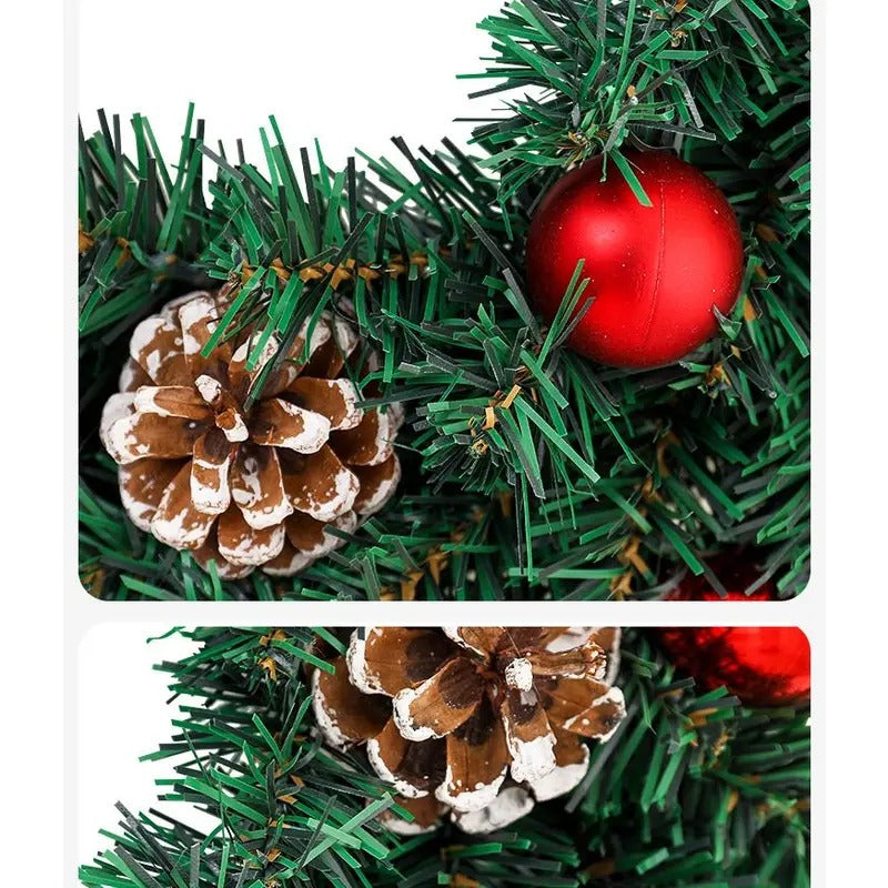 11.8 in Christmas Wreath, Artificial Pine Wreath with Pine Cones and Red Christmas Balls, Decorative Hanging Door Wreath for Home Decor