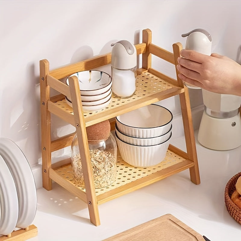 Small 2-Tier Bamboo Countertop Shelf, Compact Spice Rack & Organizer, 10.63 x 7.28 x 11.02 Inches, for Kitchen, Desk or Home Use