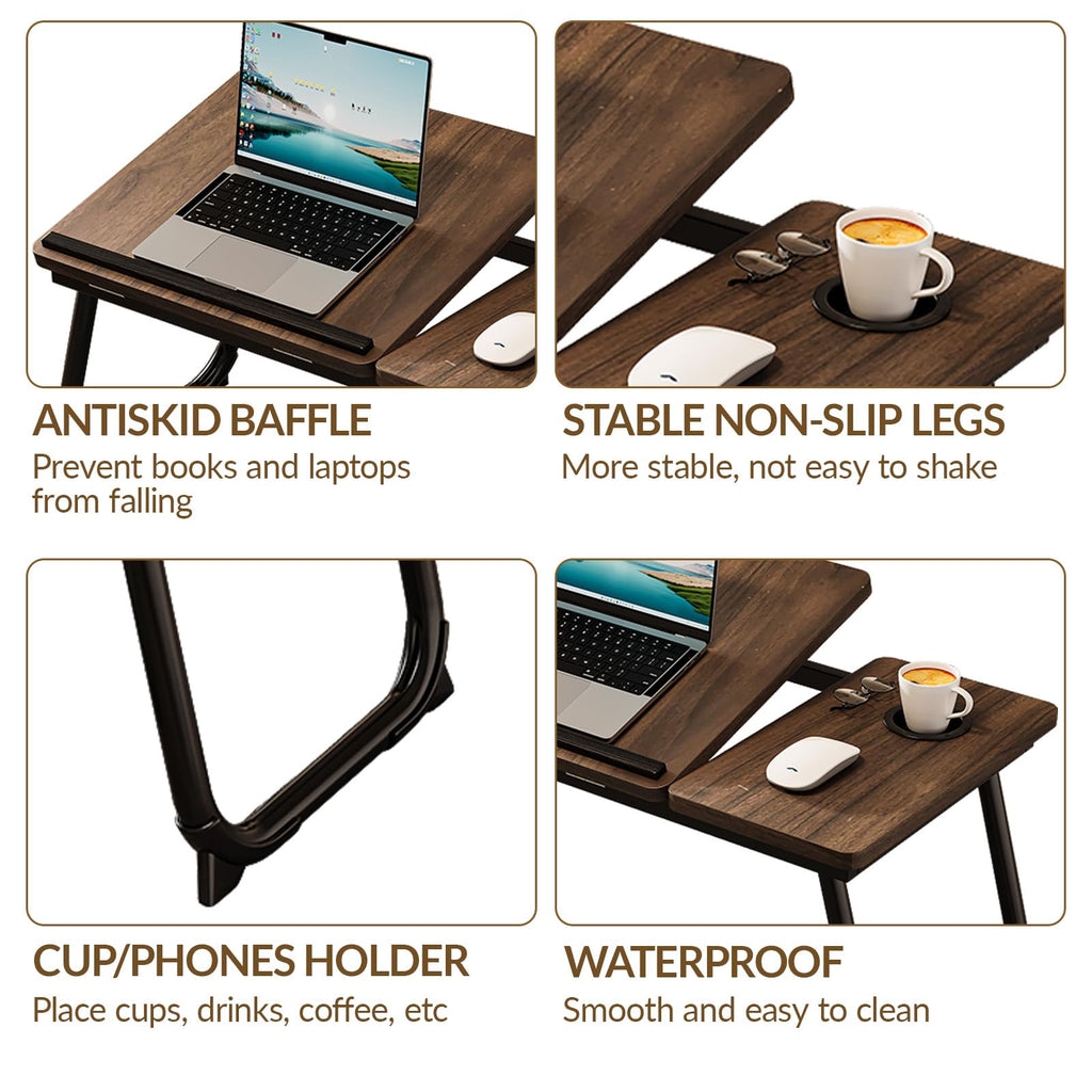 AEELLEEA Laptop Desk for Bed & Couch with Cup Holder, Foldable Lap Desk for Working, Breakfast Tray & Movie Watching, Portable Bed Table for Home Office & Sofa Use