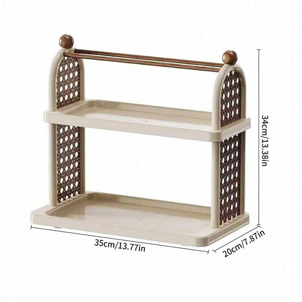 14.01 x 13.18 Inch Double Cup Holder Desktop Storage Rack, Large Capacity Organizer Shelf with Retro Design for Office and Home