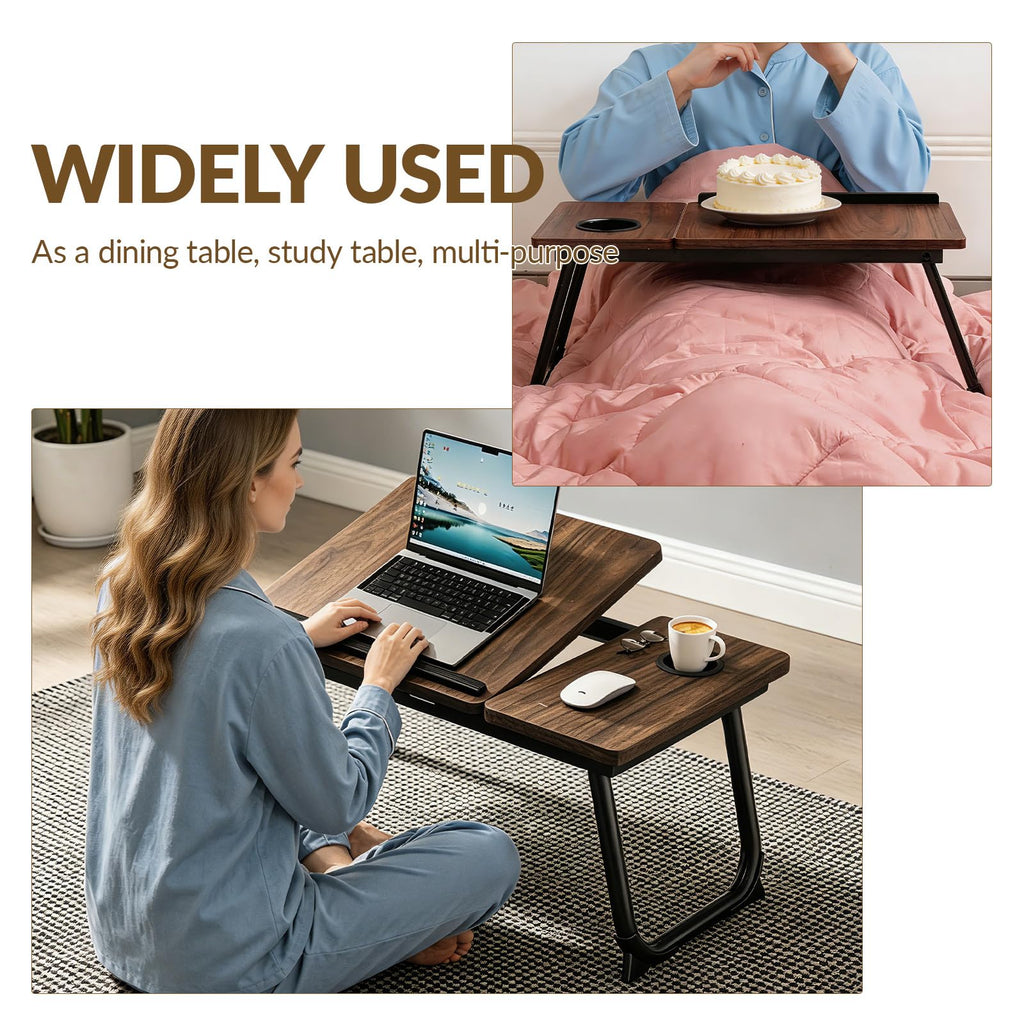 AEELLEEA Laptop Desk for Bed & Couch with Cup Holder, Foldable Lap Desk for Working, Breakfast Tray & Movie Watching, Portable Bed Table for Home Office & Sofa Use