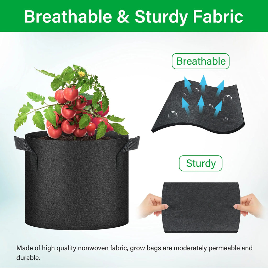 3-Pack 5-Gallon Fabric Grow Bags with Durable Handles, Nonwoven Planters for Vegetables, Fruits, Flowers and Herbs