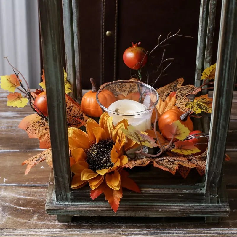 3-Piece Fall Candle Ring Set, Maple Leaf, Sunflower and Pumpkin Wreaths, Berry Leaf Pillar Candle Holders, Table Decor
