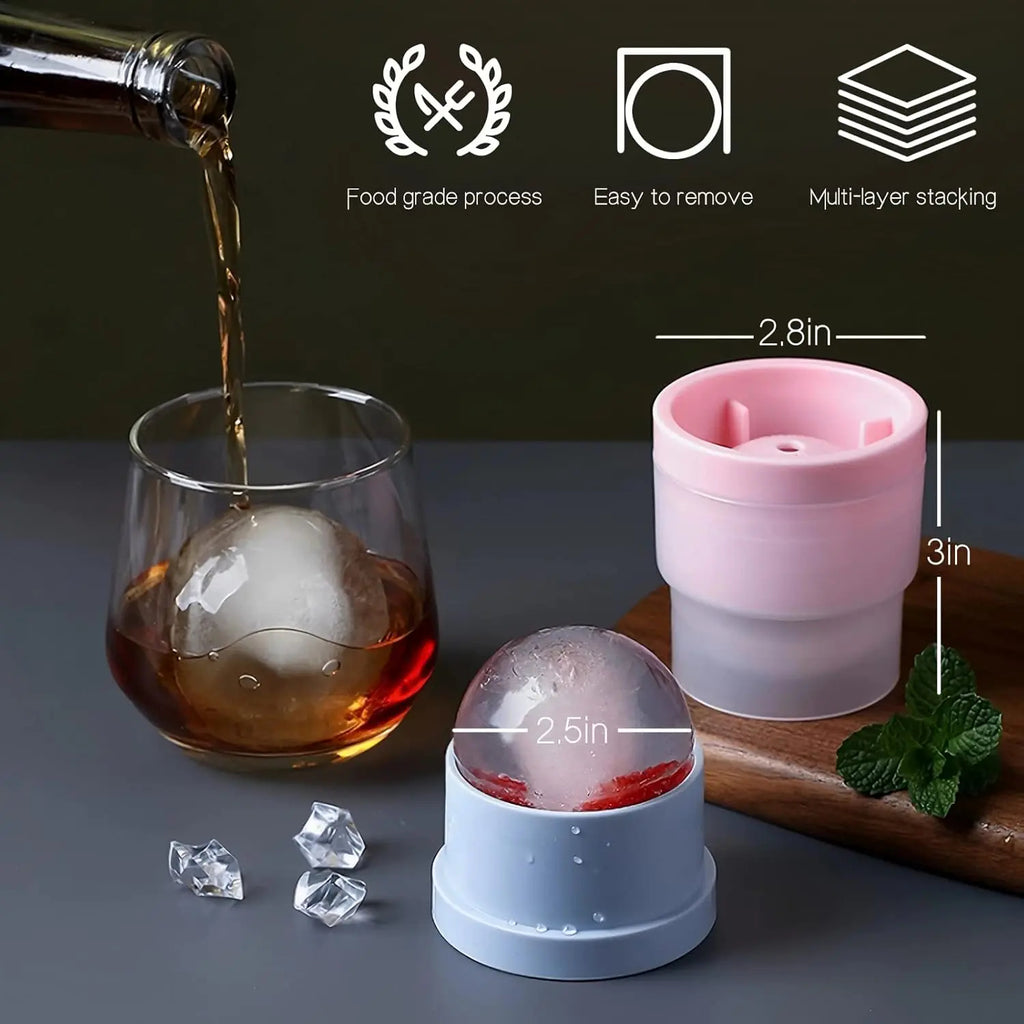 6PCS Reusable Large Round Ice Cube Mold, Stackable Silicone Ice Ball Maker, Easy-Release Ice Molds for Whiskey, Cocktails, Bourbon and Drinks