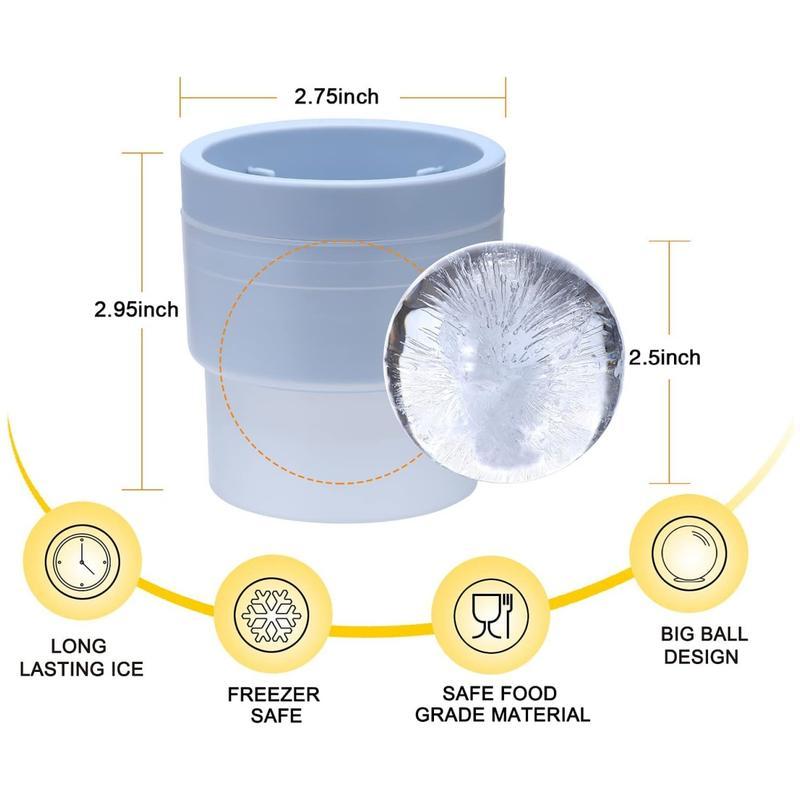 6PCS Reusable Large Round Ice Cube Mold, Stackable Silicone Ice Ball Maker, Easy-Release Ice Molds for Whiskey, Cocktails, Bourbon and Drinks