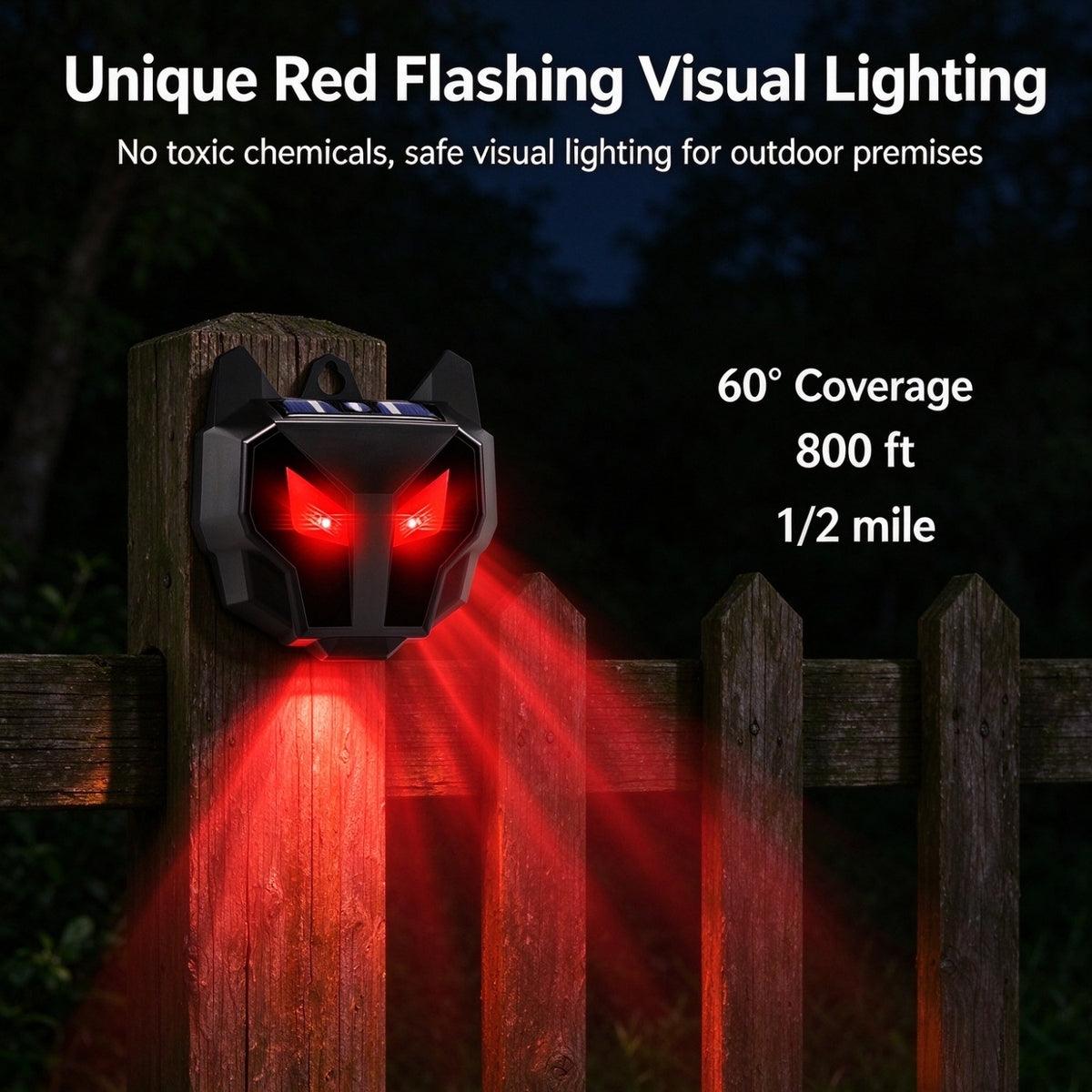 2 Pack Solar Red LED Flashing Warning Light, Predator-Eye Style Outdoor Landscape Light for Yard, Garden, Farm & Chicken Coop Property