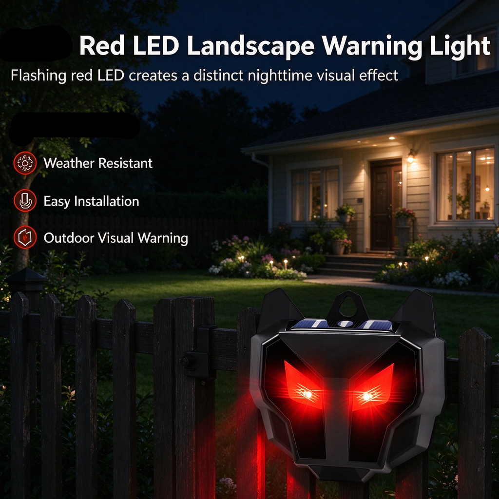 2 Pack Solar Red LED Flashing Warning Light, Predator-Eye Style Outdoor Landscape Light for Yard, Garden, Farm & Chicken Coop Property