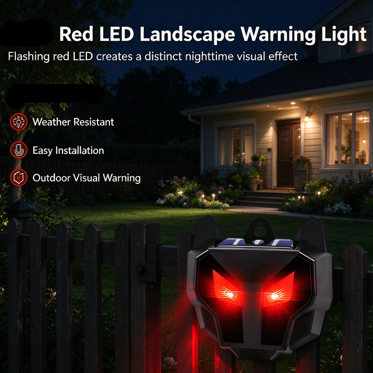 2 Pack Solar Red LED Flashing Warning Light, Predator-Eye Style Outdoor Landscape Light for Yard, Garden, Farm & Chicken Coop Property