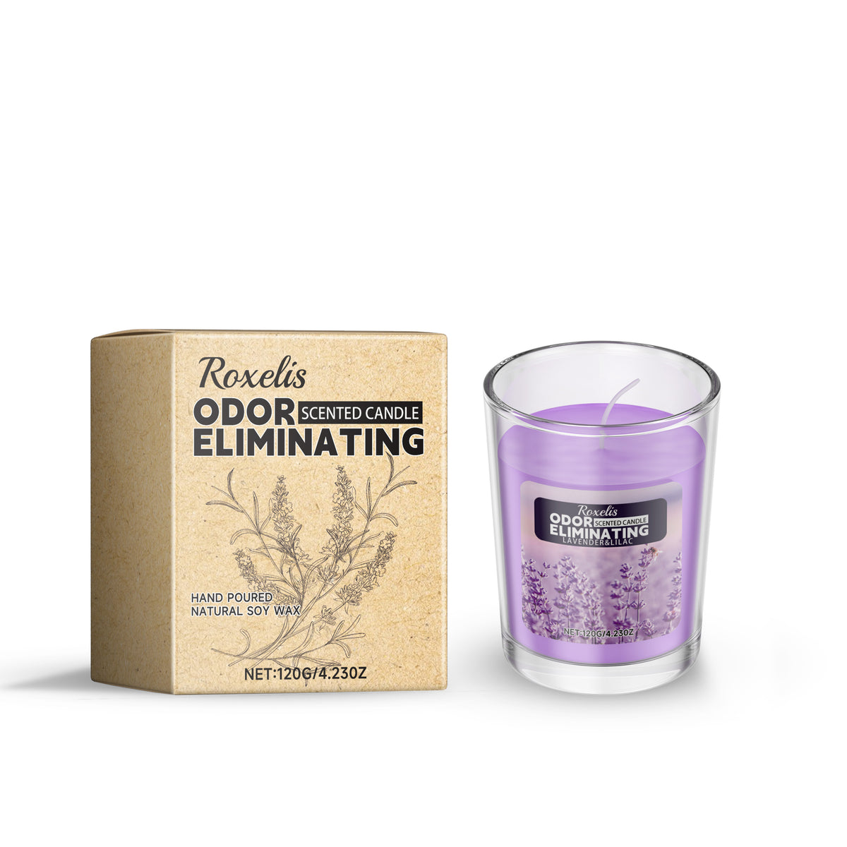 Odor Eliminating Lavender Scented Candle, Natural Soy Wax Aroma Candle for Home Bedroom, Long Lasting Fragrance Stress Relief Candle Gift