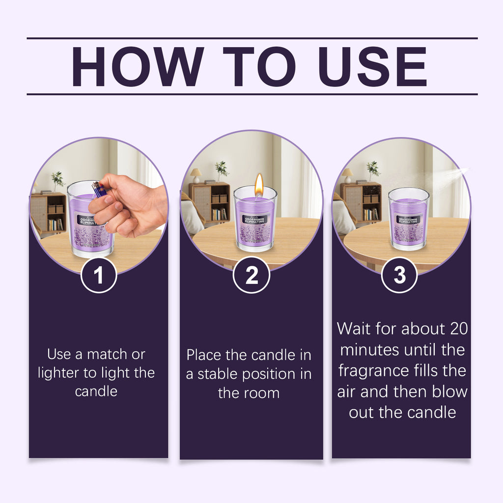 Odor Eliminating Lavender Scented Candle, Natural Soy Wax Aroma Candle for Home Bedroom, Long Lasting Fragrance Stress Relief Candle Gift