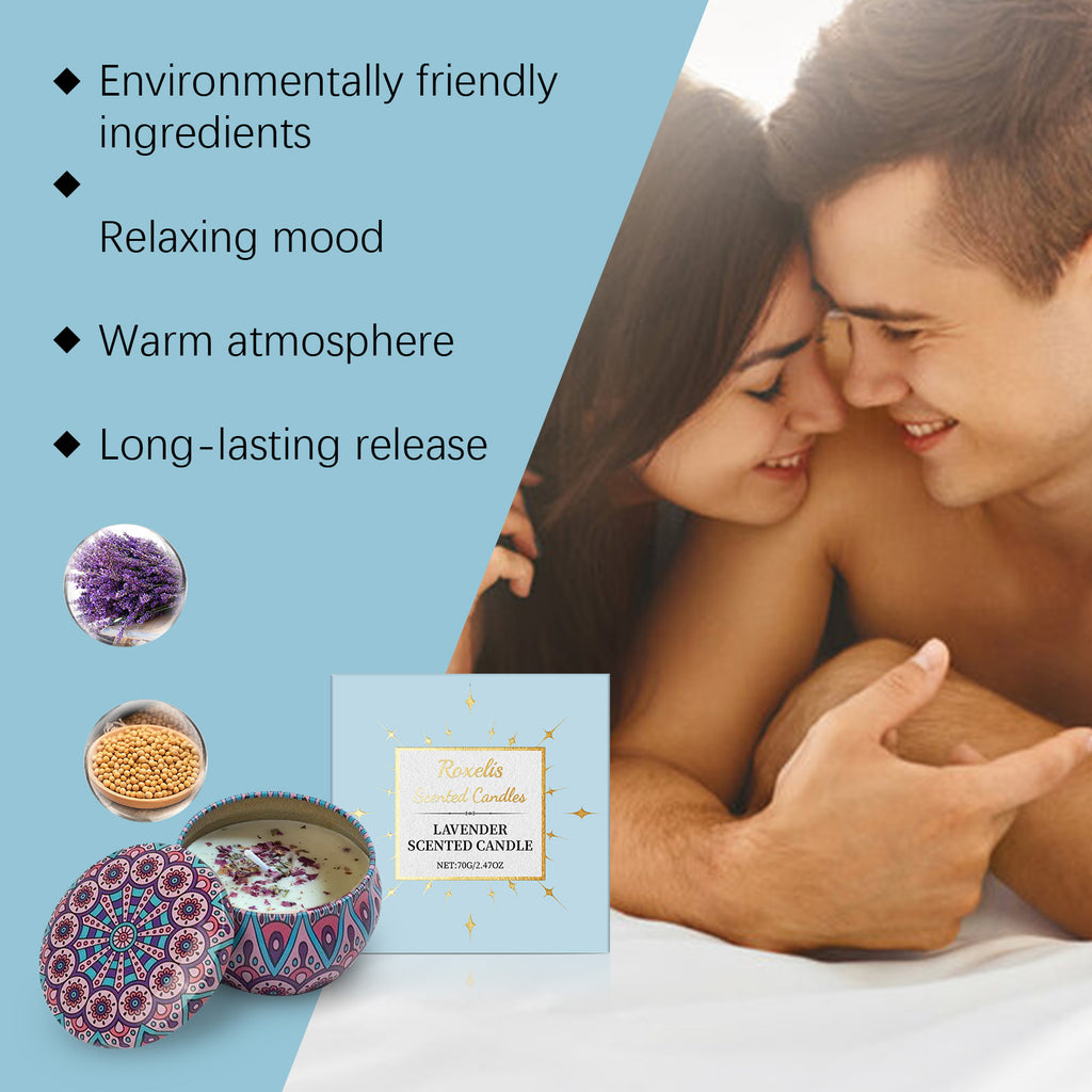 Lavender Scented Soy Wax Candle in Decorative Tin, Long Lasting Aroma Candle for Home Bedroom, Romantic Atmosphere Gift Candle