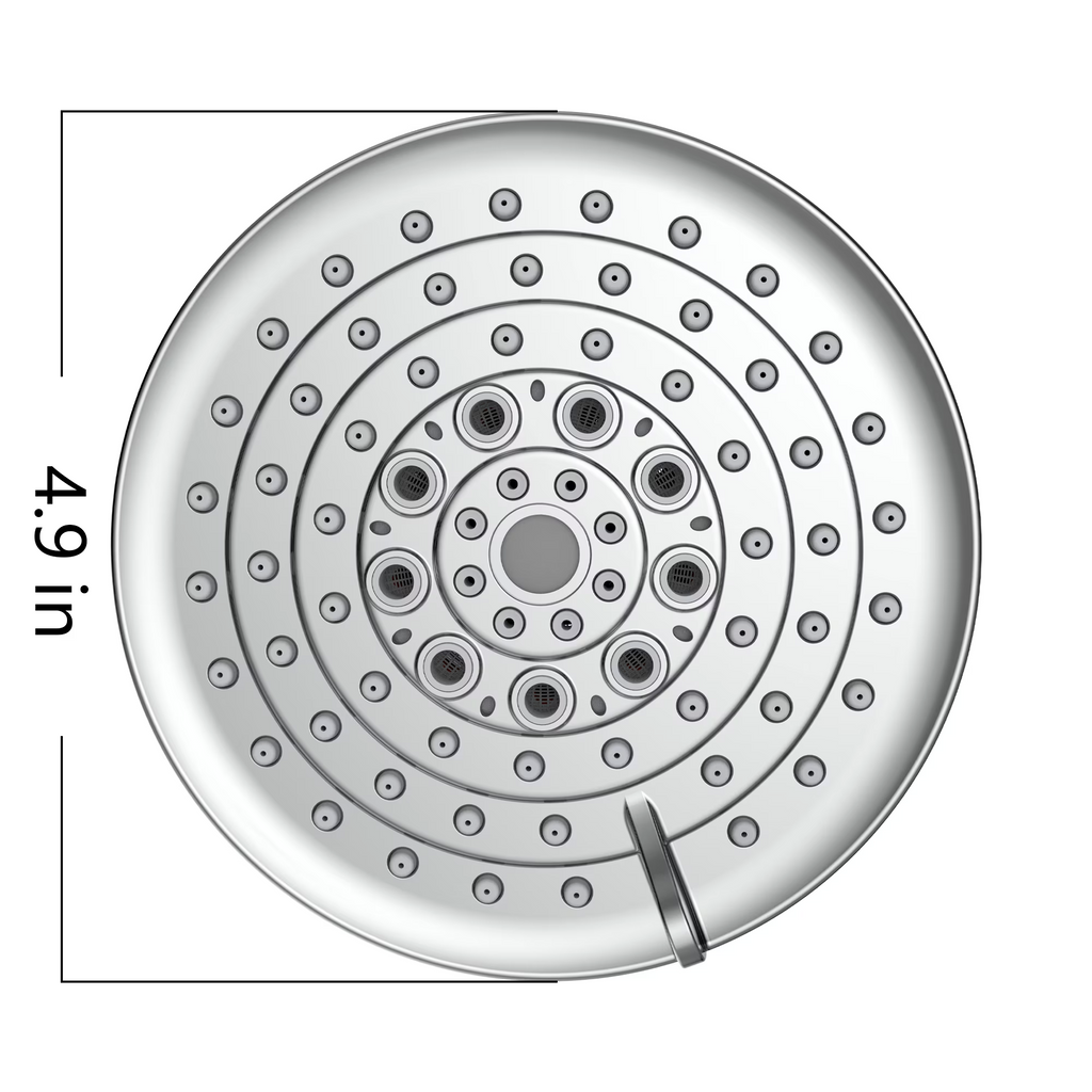 6-Setting High Pressure Rain Shower Head, 5 Inch, Fixed Wall Mount, Anti-Clog Nozzles, Works with Low Water Pressure