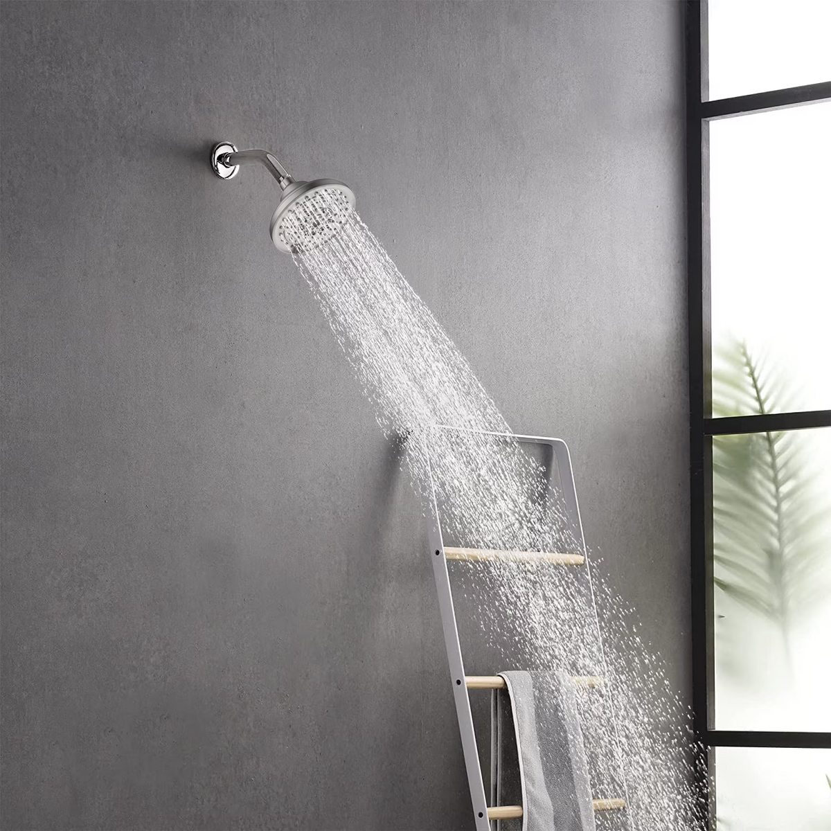 6-Setting High Pressure Rain Shower Head, 5 Inch, Fixed Wall Mount, Anti-Clog Nozzles, Works with Low Water Pressure