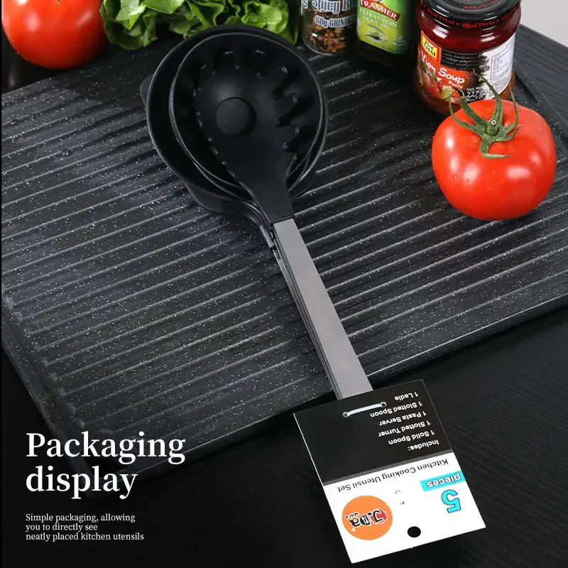 AEELLEEA-Cooking Utensil Set Premium 5 Piece Kitchen Utensil Set - Stainless Steel Handle and Nylon Faucet, Non-Stick, Heat Resistant, For Home, Gift