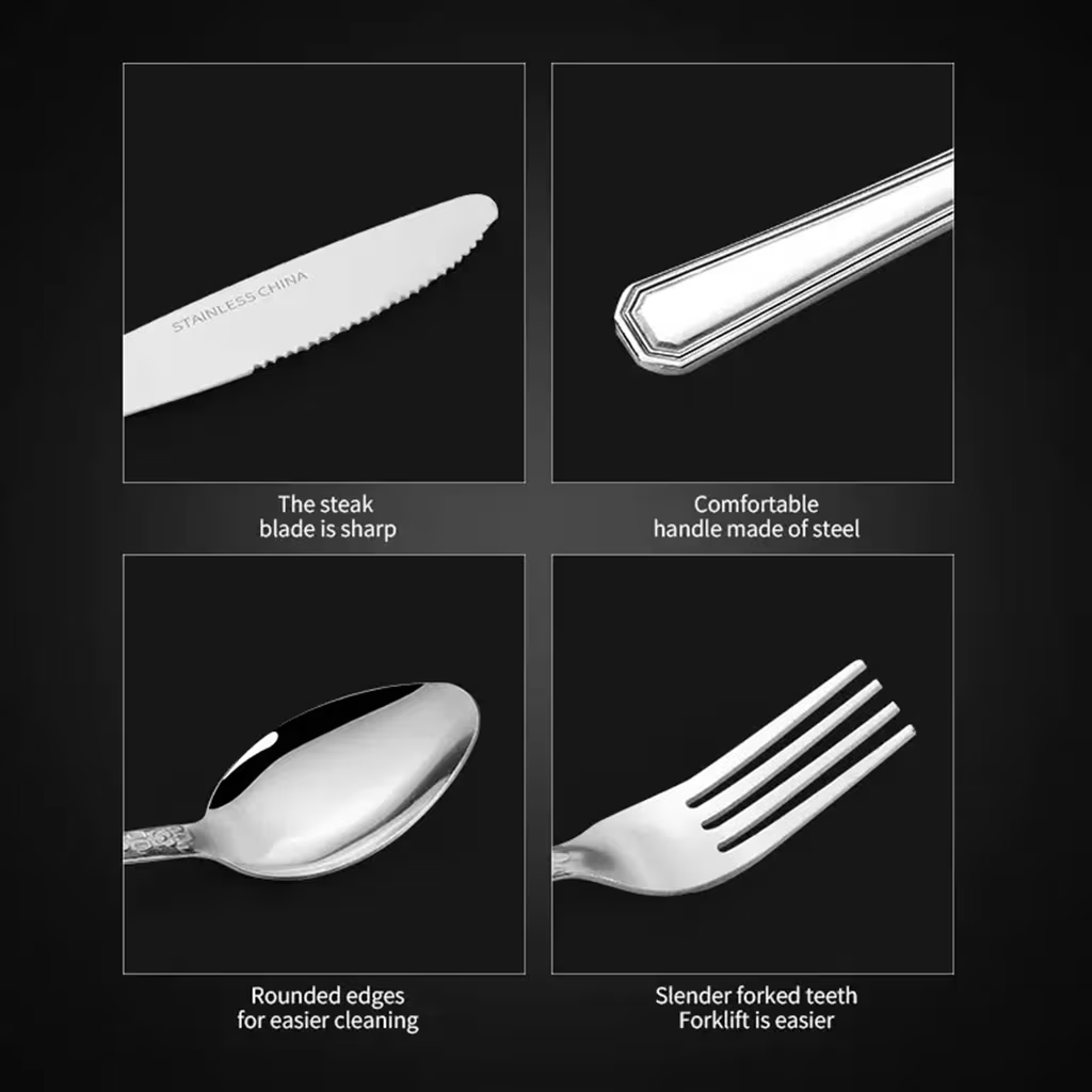 AEELLEEA-16Pcs Stainless Steel Flatware Set, Tableware Service for 4, Include Forks Spoons Knives, Elegant Silverware Set for Home Kitchen Dining