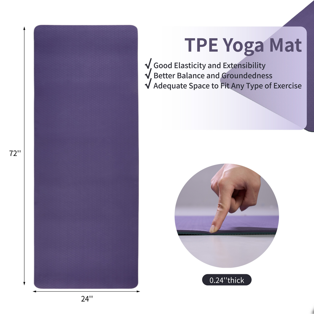 AEELLEEA-TPE Yoga Mat 72" x 24" Non Slip Double Sided Exercise Mat for Yoga Pilates Floor Workout