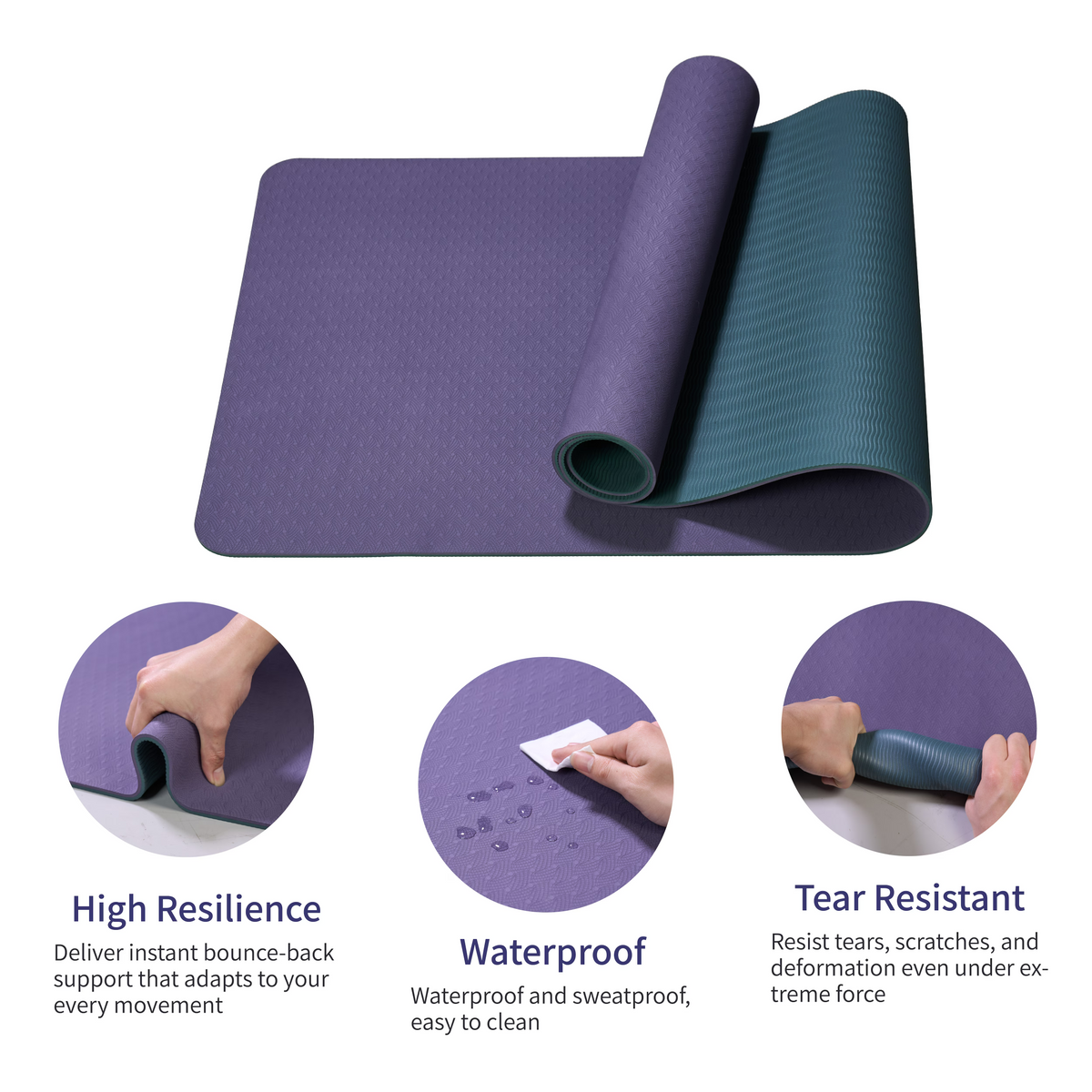 AEELLEEA-TPE Yoga Mat 72" x 24" Non Slip Double Sided Exercise Mat for Yoga Pilates Floor Workout