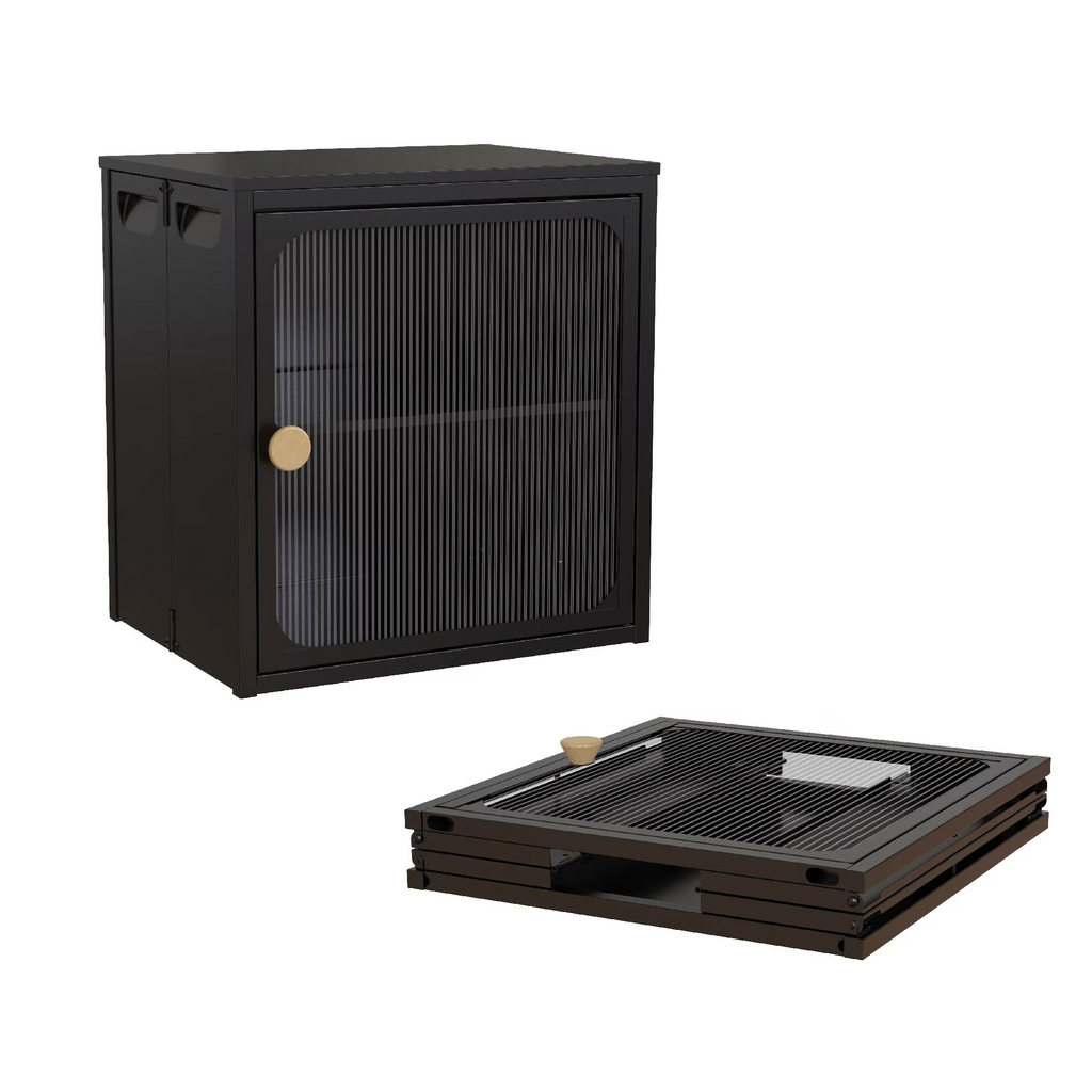 Single Sturdy & Convenient Foldable Cabinet, Durable Steel-Wood Combo with Anti-Slip Design & Quick Fold & Install, Storage Container with door