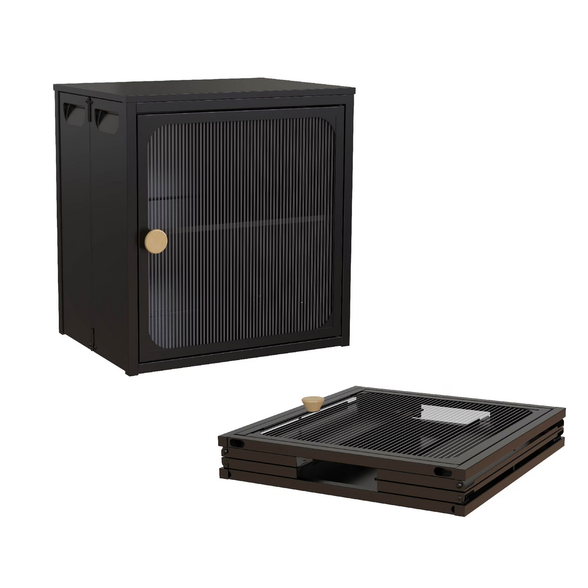 Single Sturdy & Convenient Foldable Cabinet, Durable Steel-Wood Combo with Anti-Slip Design & Quick Fold & Install, Storage Container with door