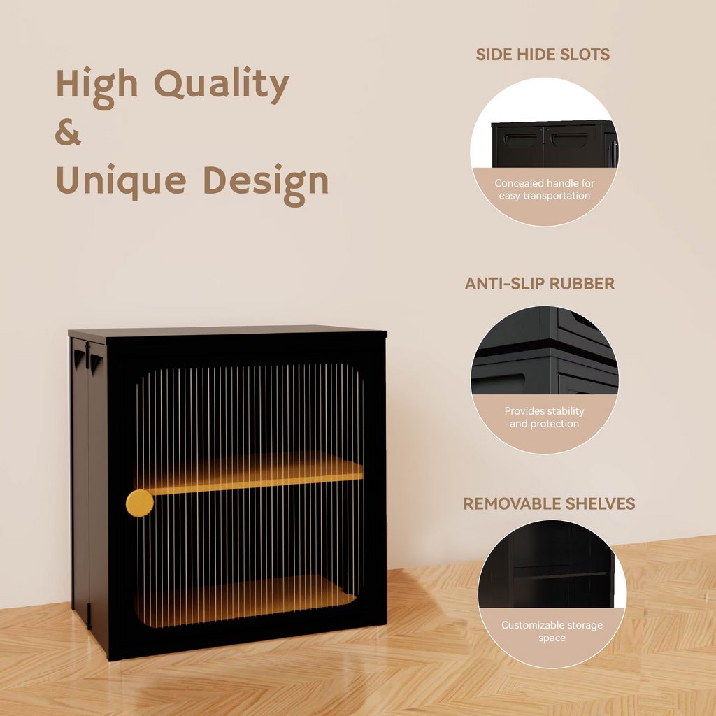 Single Sturdy & Convenient Foldable Cabinet, Durable Steel-Wood Combo with Anti-Slip Design & Quick Fold & Install, Storage Container with door