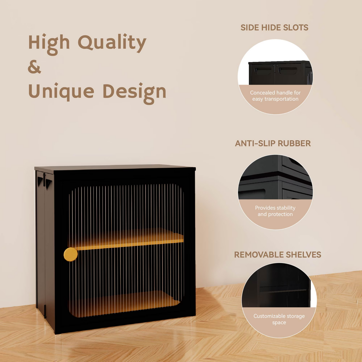 Single Sturdy & Convenient Foldable Cabinet, Durable Steel-Wood Combo with Anti-Slip Design & Quick Fold & Install, Storage Container with door