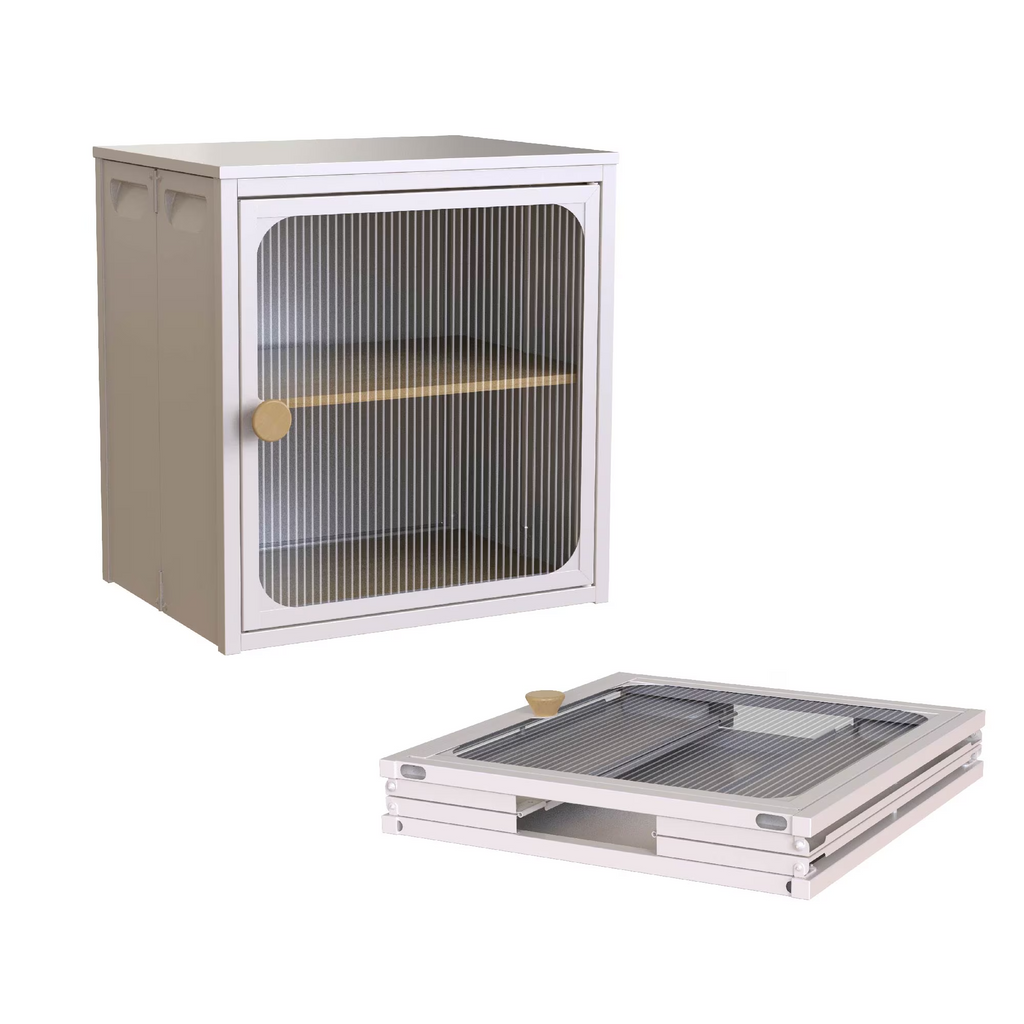 Single Sturdy & Convenient Foldable Cabinet, Durable Steel-Wood Combo with Anti-Slip Design & Quick Fold & Install, Storage Container with door