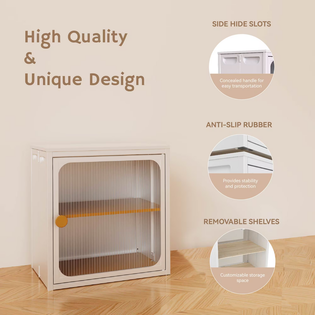 Single Sturdy & Convenient Foldable Cabinet, Durable Steel-Wood Combo with Anti-Slip Design & Quick Fold & Install, Storage Container with door