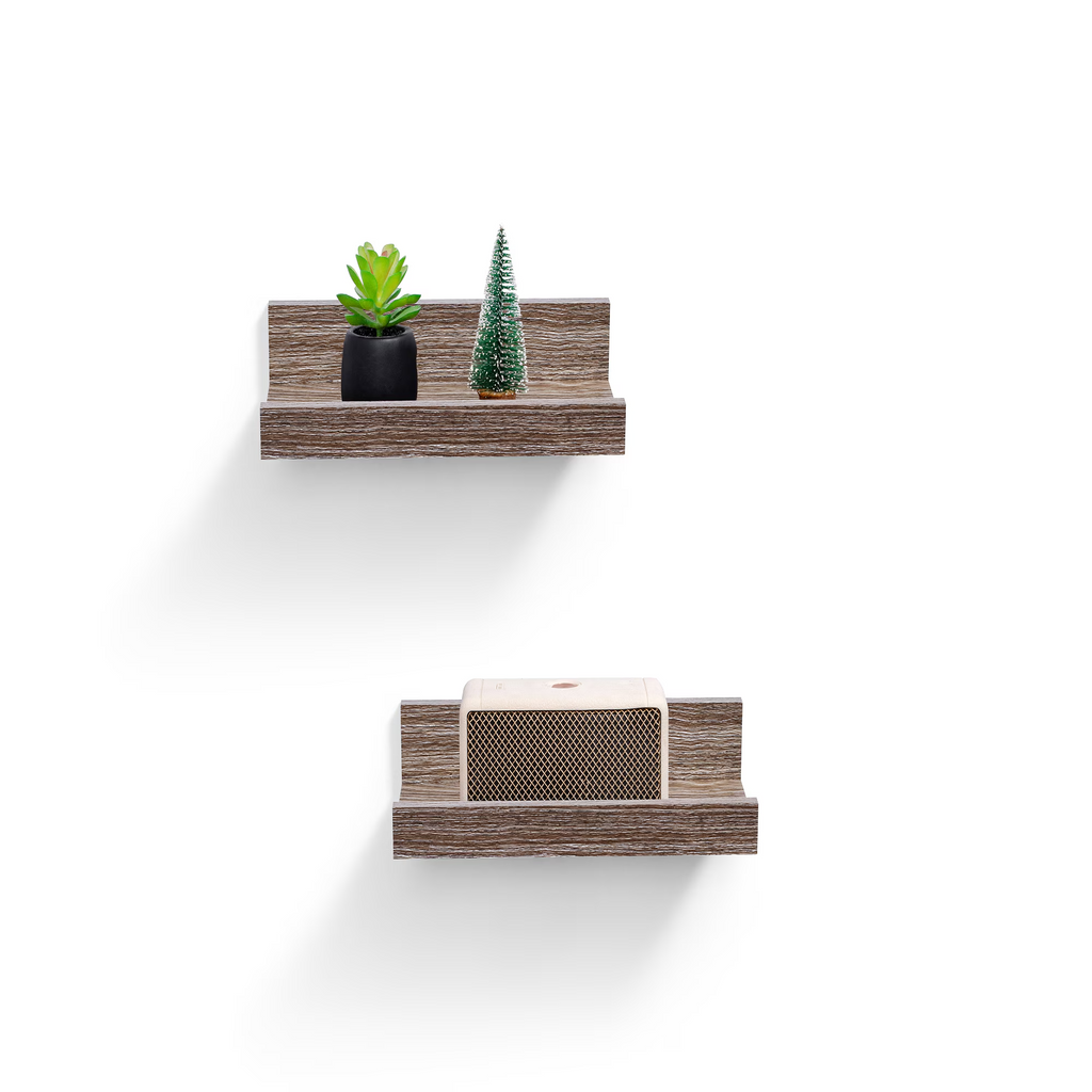 2-Piece Floating Wall Shelves, 10.04" Wood Wall Mounted Shelf Set for Books, Plants & Decor with Invisible Brackets, Gray