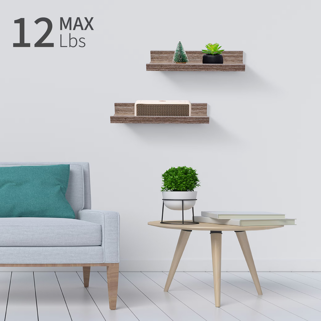 2-Piece Floating Wall Shelves, 10.04" Wood Wall Mounted Shelf Set for Books, Plants & Decor with Invisible Brackets, Gray