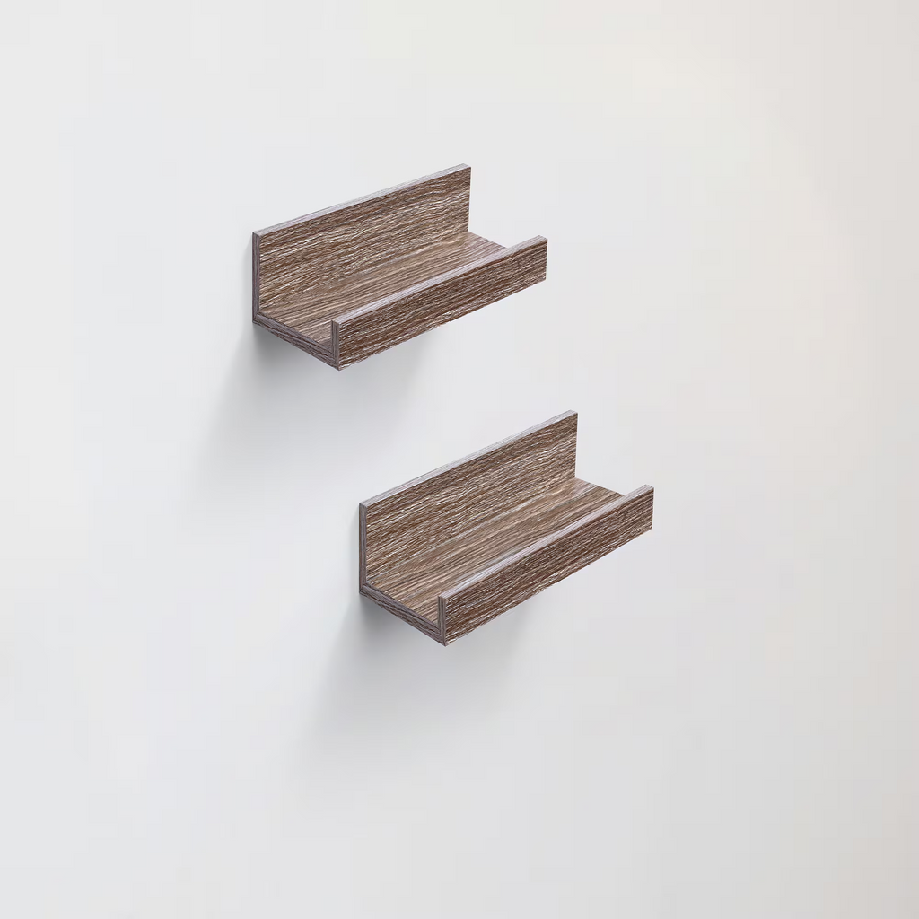 2-Piece Floating Wall Shelves, 10.04" Wood Wall Mounted Shelf Set for Books, Plants & Decor with Invisible Brackets, Gray