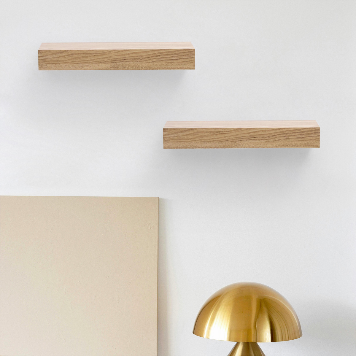 2-Piece Floating Wall Shelves, 11.81" Wood Wall Mounted Shelf Set for Books, Plants & Decor with Invisible Brackets, Tan