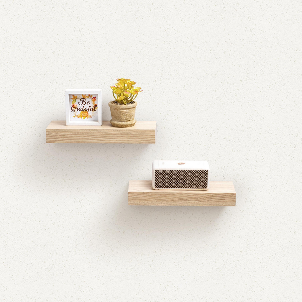 2-Piece Floating Wall Shelves, 11.81" Wood Wall Mounted Shelf Set for Books, Plants & Decor with Invisible Brackets, Tan