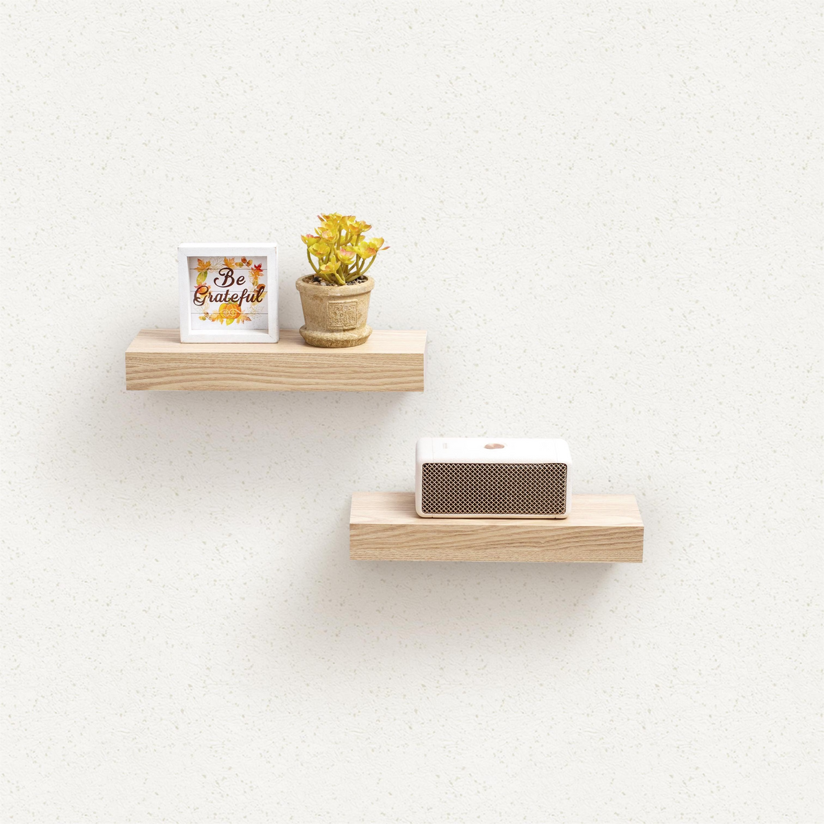 2-Piece Floating Wall Shelves, 11.81" Wood Wall Mounted Shelf Set for Books, Plants & Decor with Invisible Brackets, Tan
