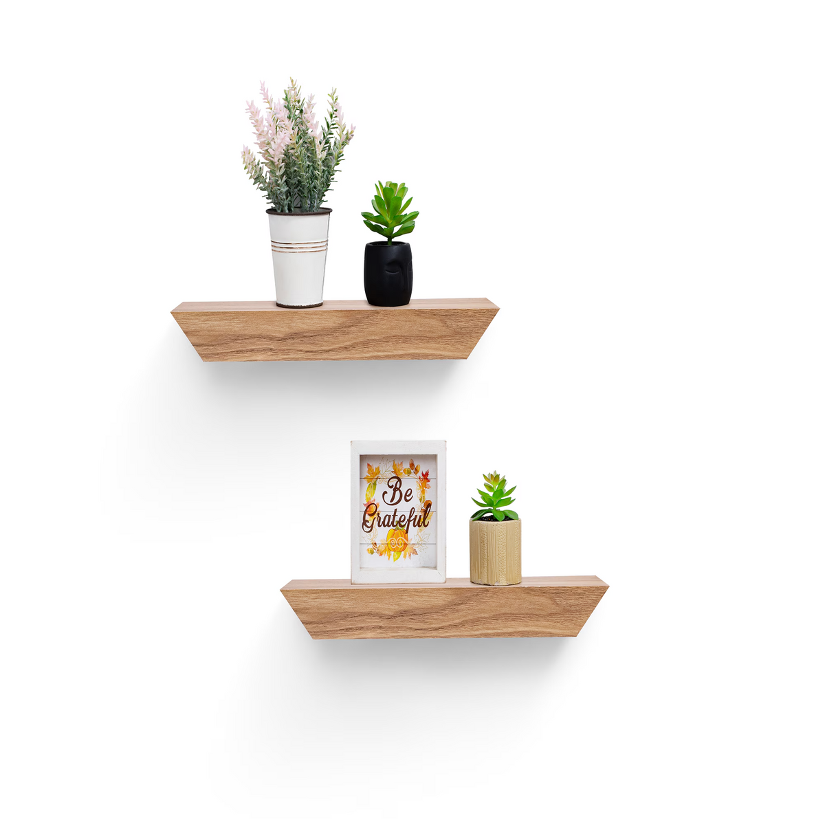 2-Piece Floating Wall Shelves, 11.81" Wood Wall Mounted Shelf Set for Books, Plants & Decor with Invisible Brackets, Tan